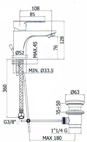 Paffoni BLU MISCELATORE LAVABO CON PILETTA DI SCARICO 1"1/4 BLU075CR - immagine 2
