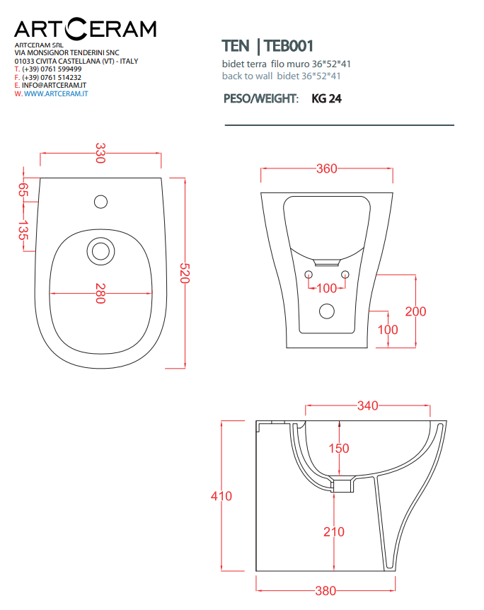 BIDET FILO MURO BIANCO TEN - ARTCERAM - immagine 4