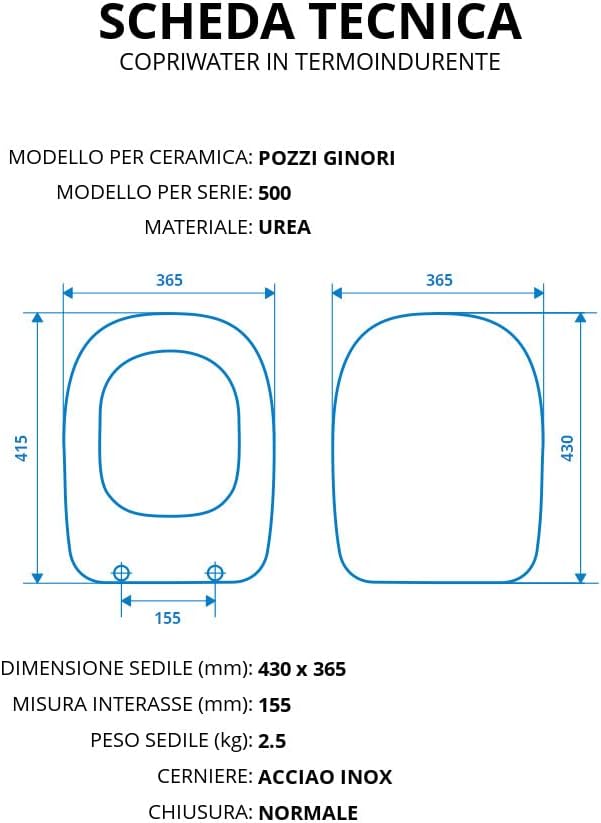 Sedile per vaso Pozzi Ginori serie 500 in termoindurente bianco - immagine 4