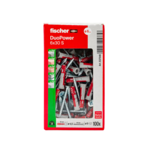 FISCHER DUOPOWER 6x30 S Tassello con vite testa svasata piana KIT 100pz