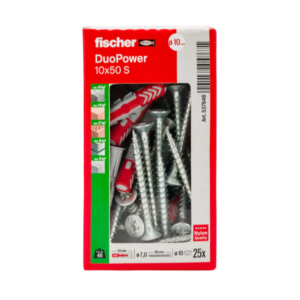 FISCHER DUOPOWER 10x50 S Tassello con vite testa svasata piana KIT 25pz