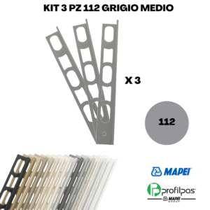 Kit 3 Pz Profilo di finitura Mapei Proangle ZV/10 - 270 cm - 112 Grigio Medio