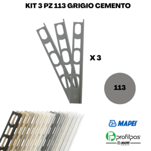 Kit 3 Pz Profilo di finitura Mapei Proangle ZV/10 - 270 cm - 113 Grigio Cemento