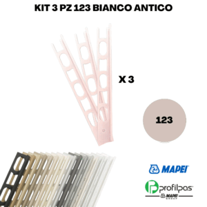 Kit 3 Pz Profilo di finitura Mapei Proangle ZV/10 - 270 cm - 123 Bianco Antico