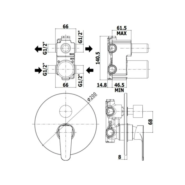 Miscelatore incasso doccia (2 vie) SY018CR - Paffoni - immagine 2